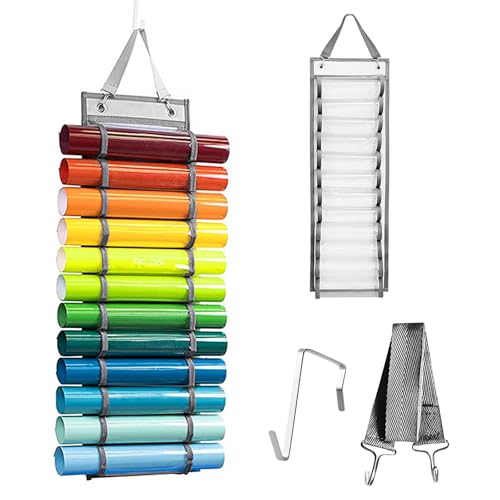 Dokeno Geschenkpapier Organizer, Vinyl Rollenhalter Vinylrollenhalter Wandhalterung Vinyl Wandhalterung Aufbewahrung Hängetasche mit 12 Fächern für Aufbewahren Papier Geschenkpapier von Dokeno