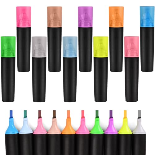 Dokeno Textmarker 10er Set, Marker Stifte für Kinder und Büro, Highlighter Pen mit Zwei Strichstärken, Textmarker Mini Textmarker Set in Coolen Neonfarben, Textmarker Gelb, Marker mit Maximaler Leucht von Dokeno