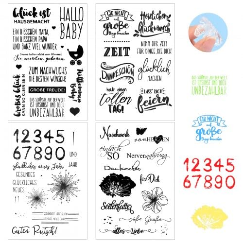 Dokeno Transparente Stempelt, 4 Blätter Silikonstempel Set, Enthält Eine Vielzahl von Mustern Silikon Stempelset, Silikon Klare Stempel für DIY Scrapbooking, Karten, Tagebuch, Fotoalbum von Dokeno