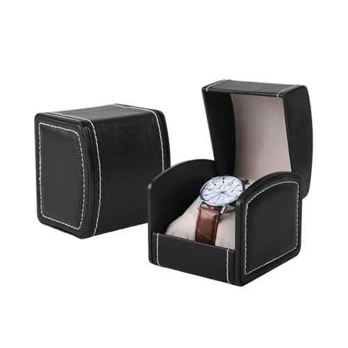 Dokeno Uhrenbox, PU Leder Uhrenbox mit abnehmbarem Kissen Single Uhrengehäuse Uhr Geschenkbox Uhr Box für Uhren Schmuck Anhänger Halskette Armbänder Herren und Damen (Schwarz) von Dokeno