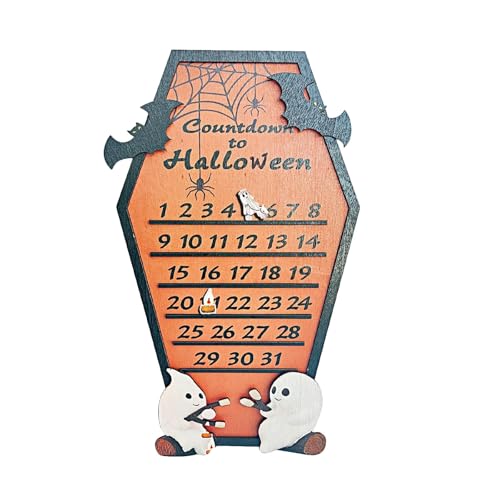 Halloween Adventskalender 2024, Gespenst Lagerfeuer Flackernde Muster Hölzerne beweglichen Geist 31 Tage Halloween Countdown Kalender Halloween Holz Countdown Kalender Holztisch Blöcke Kalender (A) von Dola22g