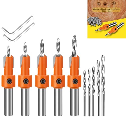 Kegelsenkerbohrer, Schnellwechsel, 8 mm, verstellbar, Kegelsenker-Bohrer-Set, inklusive 1 Stanzer, 8 mm, 5 Schraubenschlüssel, für Holzbearbeitung, Senkbohrer, 5 Stück von Dolaso