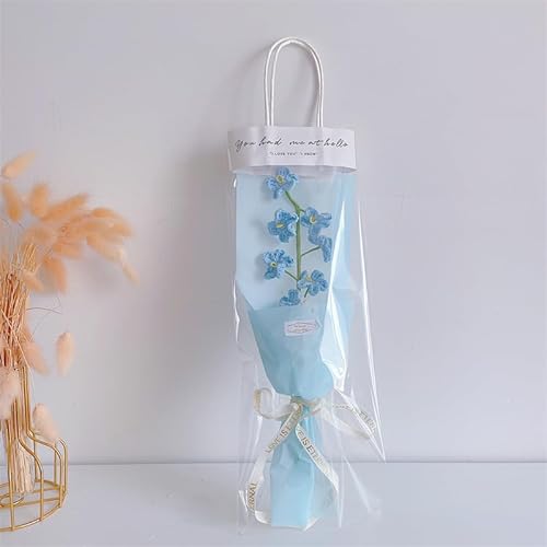 Dollin&Dockin Verpackter Blumenstrauß Häkelblume handgewebte Wolle gestrickte Blumen für Heimdekoration Exquisite Myosotis Sylvatica Valentinstag Ewige Blume Hellblau von Dollin&Dockin