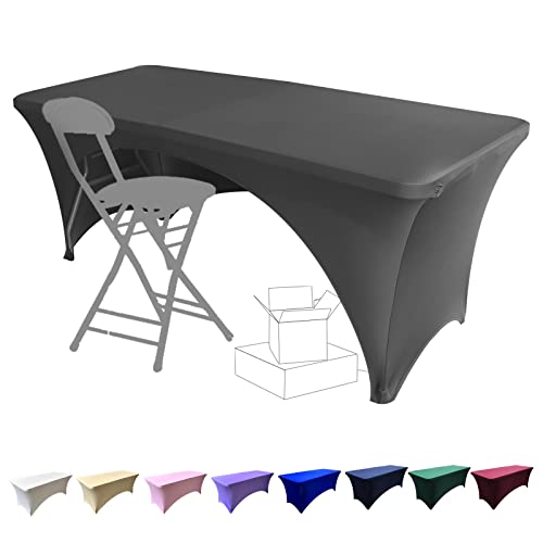 Dololoo Elasthan Tischdecke 183cm x 75cm, 6ft Polyester Rechteckige Tischdecke mit offenem Rücken Dehnbare Tischdecke, Hochzeit, Party, Küche, Dekoration-Dunkelgrau von Dololoo