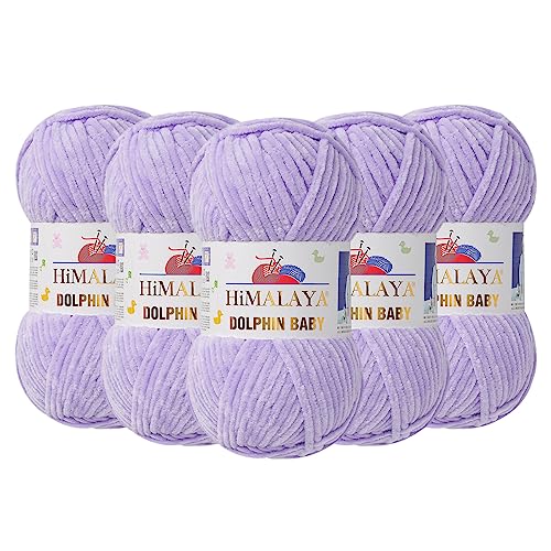 5 Knäuel (Packung) Himalaya Dolphin Baby Chenille-Garn, 100 % Polyester, jeder Knäuel 100 g, 120 m, 6: Super Bulky (Lila 80305) von Dolphin Baby