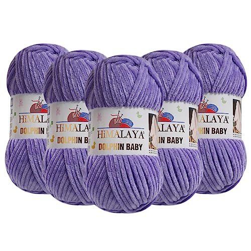 5 Knäuel (Packung) Himalaya Dolphin Baby Chenille-Garn, 100 % Polyester, jeder Strang 100 g, 120 m, 6: Super Bulky, Lila – 80364 von Dolphin Baby