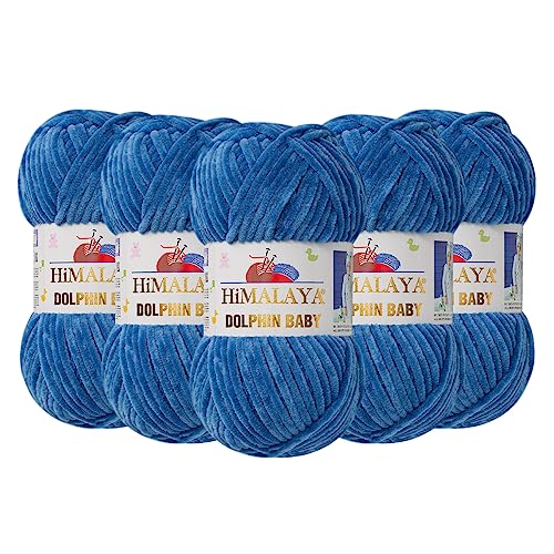 Himalaya Dolphin Baby Chenille-Garn, 100 % Polyester, jeder Knäuel 100 g, 120 m, 6: super sperrig, Blau – 80341 von Dolphin Baby