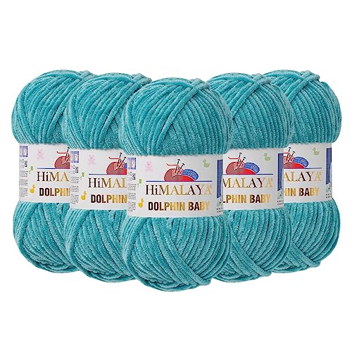 Himalaya Dolphin Baby Chenille-Garn, 100 % Polyester, jeder Knäuel 100 g, 120 m, 6: super sperrig, grün – 80354 von Dolphin Baby