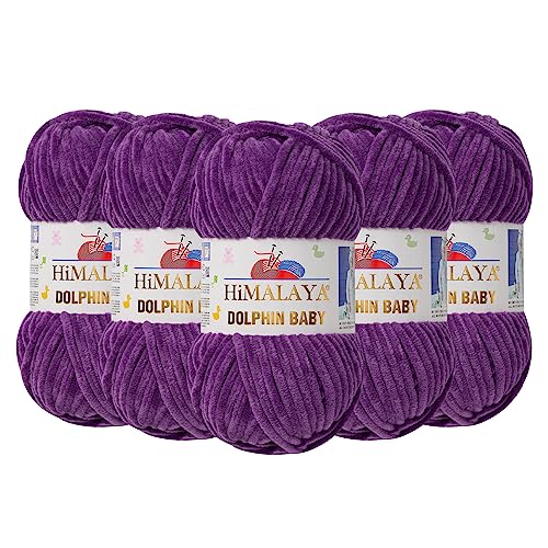 Himalaya Dolphin Baby Chenille-Garn, 100 % Polyester, jeder Knäuel 100 g, 120 m, 6: super sperrig, lila – 80340 von Dolphin Baby