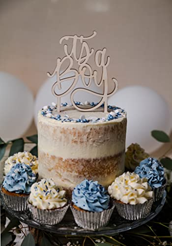 DomAle Cake Topper It's A Boy - aus Holz- Tortendeko gender reveal party - Baby Shower party deko - Made in Austria - Tortenstecker- Deko Windeltorte Mädchen/Junge Blumenstecker- Babyparty Deko von DomAle