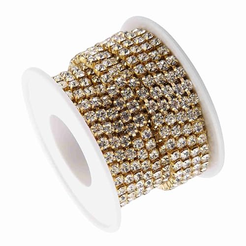 Kristall-Strass-Kette, DIY-Mode, Geschlossene Cup-Kette, Bekleidung, Schönheits-Accessoires für Hochzeit, Party, Kostüme, Dekorationen (Gold) von Domary