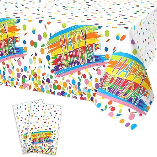 2 Stück Tischdecke Geburtstag Mädchen Regenbogen Bunt Tischdecke Happy Birthday Einweg Rechteckig Wasserdicht Dünn Plastic Party Tischtuch für Frau Geburtstagsfeier Babyparty Dekorationen, 137x274cm von Domgoge