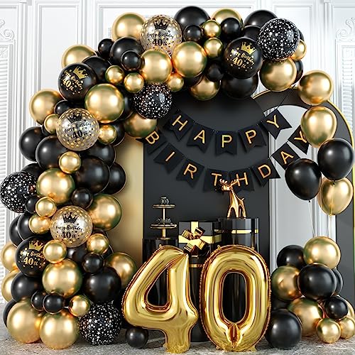 40 Geburtstag Deko Mann Schwarz Gold 40 Jahr Geburtstagdeko mit Happy Birthday Banner Konfetti Zahlen Folienballon 40. Geburtstag Luftballons Girlande Kit zum Hochzeitstag Party Dekorationen Frauen von Domgoge