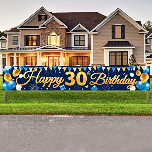 Banner 30 Geburtstag Mann Blau Gold, Happy 30th Birthday Banner Deko, Alles Gute zum 30. Geburtstag Banner, 300x50cm Extra Lange Hof Zeichen Poster Hintergrund für 30 Jahre Geburtstag Party Dekoration von Domgoge