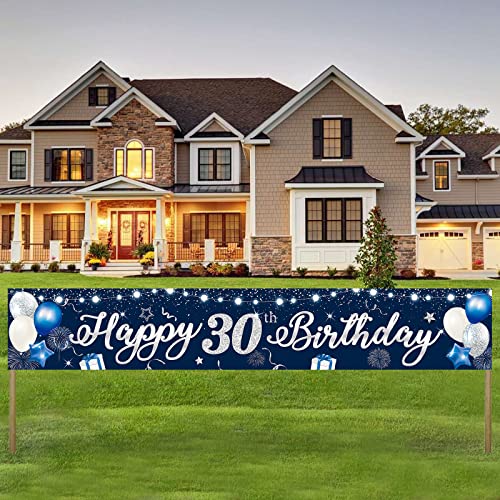 30. Geburtstag Banner, Blau Silber Happy 30th Birthday Banner, Alles Gute zum Geburtstag Banner, 210x40cm Extra Lange Hof Zeichen Poster Hintergrund Dekorationen für Männer 30 Jahre Jubiläum Party von Domgoge