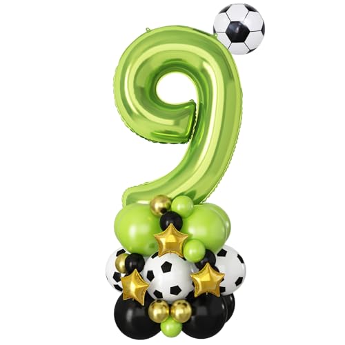 40 Zoll Luftballons 9. Geburtstag Grün Fußball Zahlen 9 Folienballon Groß Football Neun Digit Luftballons Deko XXL 9 Jahr Alt Helium Ballons für Junge 9th Party Sport Weltmeisterschaft Dekorationen von Domgoge