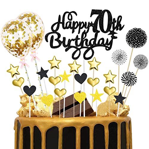 70. Geburtstag Deko Mann Schwarz Gold Tortendeko 70 Geburtstag Glitzer Happy 70th Birthday Cake Topper für 70 Jahre Alt Geburtstagsparty Kuchen Kuchendeckel Geburtstag Cupake Topper Party Dekoration von Domgoge