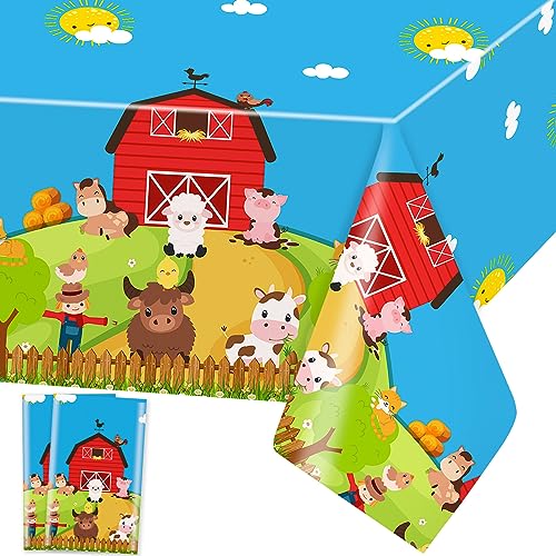 Bauernhof Tiere Tischdecke Bauernhaus Tischdecken Thema Bauernhof Plastik Tischtuch Rechteckige Wasserdicht Farm Kuh Motiv Kinder Geburtstag Party Dekoration, 137 x 274cm, 2 Stück von Domgoge