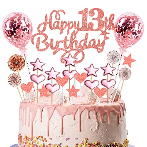 Deko 13. Geburtstag Mädchen Rosegold Tortendeko 13 Geburtstag Glitzer Happy 13th Birthday Cake Topper für 13 Jahre Alt Geburtstagsparty Kuchen Kuchendeckel Geburtstag Cupake Topper Party Dekoration von Domgoge