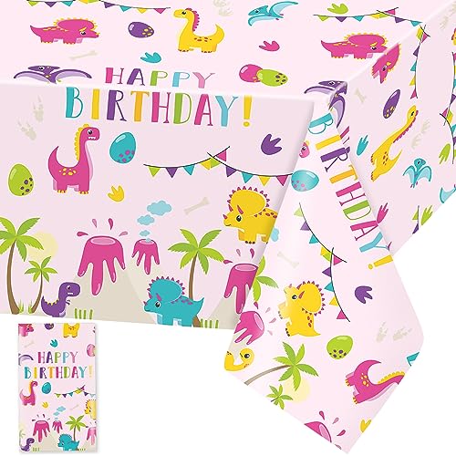 Dinosaurier Tischdecke Rosa Dino Tischdecken Dinosaur Geburtstag Plastik Tischtuch Rechteckige Wasserdicht Dino Motiv Kinder Geburtstag Party Dekoration, 137 x 274cm, 1 Stück von Domgoge