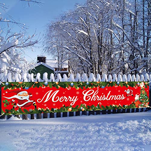 Frohe Weihnachten Banner, Weihnachten Lange Banner, Rot Merry Christmas Banner mit Weihnachtsmann Schneemann Baum, Extrem Große Outdoor Banner Weihnachten Neujahr Party Deko Wand Balkon Garten Aussen von Domgoge