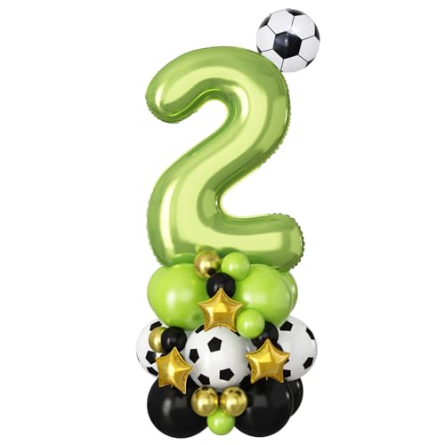 Fußball Luftballons 2. Geburtstag Grün 40 Zoll Zahlen 2 Folienballon Große Football Zwei Digit Luftballons Deko XXL 2 Jahr Alt Helium Luftballons für Junge 2nd Party Sport Weltmeisterschaft Dekoration von Domgoge