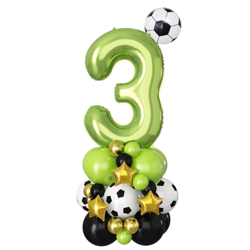 Fußball Luftballons 3. Geburtstag Grün 40 Zoll Zahlen 3 Folienballon Große Football Drei Digit Luftballons Deko XXL 3 Jahr Alt Helium Luftballons für Junge 3rd Party Sport Weltmeisterschaft Dekoration von Domgoge