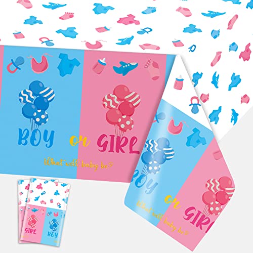 Gender Reveal Party Tischdecke, Einweg Rosa Blau Tischdecke Boy or Girl, Rechteck Wasserdicht Dünn Plastic Tischtuch für Kinder Mädchen oder Jungen Geburtstag Babyparty Party Deko 108*54 Zoll, 2 Stück von Domgoge