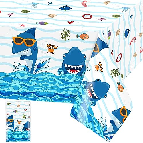 Hai Tischdecke Ocean Tiere Tischdecken Unter dem Meer Tischtuch Rechteckige Wasserdicht Blauhai Motiv Sommer Strand Pool Geburtstag Party Supplies, 137 x 274cm, 1 Stück von Domgoge