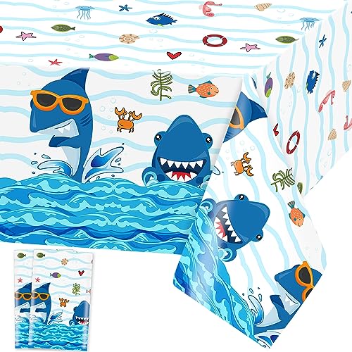 Hai Tischdecke Ocean Tiere Tischdecken Unter dem Meer Tischtuch Rechteckige Wasserdicht Blauhai Motiv Sommer Strand Pool Geburtstag Party Supplies, 137 x 274cm, 2 Stück von Domgoge