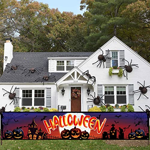 Halloween Banner, Groß Happy Halloween Yard Banner mit Schloss Kürbis Schläger Mond, 83*16 Zoll Trick or Treat Hängend Lang Hintergrund Schild Banner Dekor für Outdoor Indoor Halloween Dekorationen von Domgoge