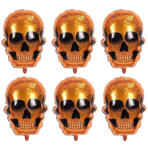 Halloween Deko Luftballons 6 Stück Halloween Folienballon Schädel Geist Orange Gold Riesen Halloween Skelett Luftballons Set Horror Grusel Halloween Nacht Party Mylar Aluminium Helium Ballon Kinder von Domgoge