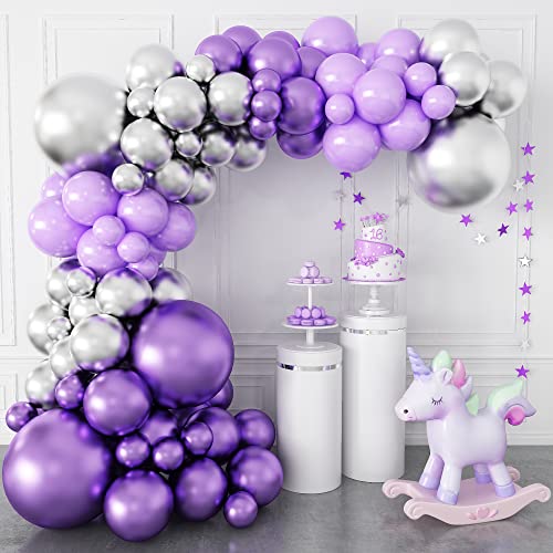 Lila Luftballons Girlande, 86 Stück Metallic Lila Silber Ballonbogen Kit, Pastell Macaron Hell Violett Luftballons für Mädchen Frauen Geburtstag Babyparty Hochzeitstag Brautfest Party Dekorationen von Domgoge