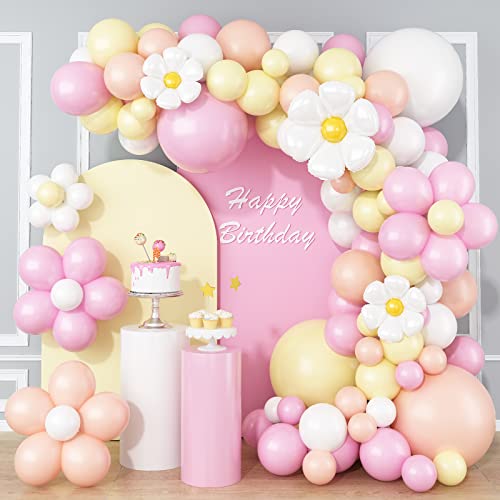 Luftballon Girlande Gänseblümchen 137 Stück Macaron Rosa Gelb Weiß Orange Luftballons Girlande Kit mit Daisy Blumen Folie Ballon für Mädchen Hochzeit Verlobung Babyparty Geburtstagsfeier Dekorationen von Domgoge