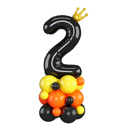 Luftballons 2. Geburtstag Junge Schwarz Bagger Zahlen 2 Folienballons für 2 Jahr Alt Geburtstags Deko mit Bauwagen 40 Zoll Groß Schwarz Orange Gelb Zwei Digit Ballons für 2nd Geburtstags Feier Party von Domgoge