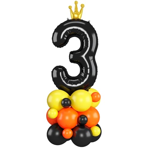 Luftballons 3. Geburtstag Junge Schwarz Bagger Zahlen 3 Folienballons für 3 Jahr Alt Geburtstags Deko mit Bauwagen 40 Zoll Groß Schwarz Orange Gelb Drei Digit Ballons für 3rd Geburtstags Feier Party von Domgoge