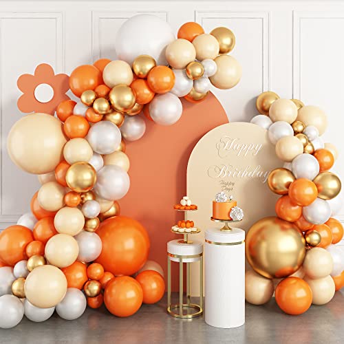 Luftballons Girlande Orange, 106 Stück Orange Apricot Weiß Metallic Gold Luftballons Girlande Kit, Geburtstag Luftballons für Herbst Erntedankfest Babyparty Hochzeitstag Festival Party Dekorationen von Domgoge