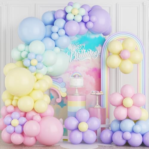 Luftballons Girlande Pastell, 132 Stück Macaron Rosa Blau Lila Gelb Grün Ballon Bogen Kit, Bunt Regenbogen Luftballons für Mädchen Geburtstag Babyparty Verlobung Jahrestag Hochzeit Party Dekorationen von Domgoge