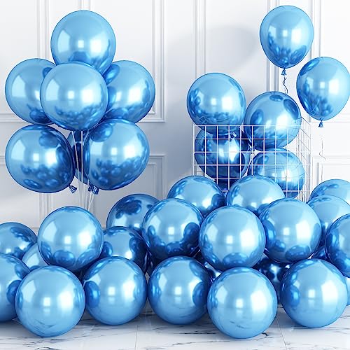 Luftballons Metallic Blau, 30 Stück 12 Zoll Chrom Blau Luftballons, Glänzend Retro Dicke Latex Helium Partyballon Set für Babyparty Hochzeitstag Verlobung Jubiläum Geburtstag Feier Party Dekoration von Domgoge