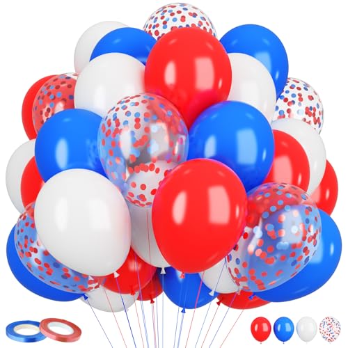 Luftballons Rot Blau, 60 Stück 12 Zoll Dunkelblau Rot Weiß Latex Konfetti Luftballons Set, Königsblau Rot Geburtstag Party Ballons für Babyparty Hochzeitstag Geschlecht Offenbaren Karneval Dekoration von Domgoge