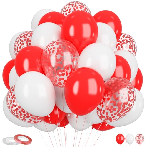 Luftballons Rot Weiß 60 Stück 12 Zoll Weiss Rot Luftballons Set mit Konfetti Ballons Romantisch Latex Geburtstag Party Luftballons für Mädchen Frau Hochzeitstag Verlobung Babyparty Feier Dekorationen von Domgoge