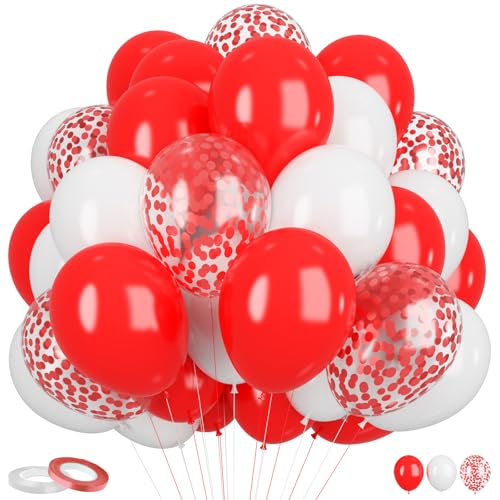 Luftballons Rot Weiß 60 Stück 12 Zoll Weiss Rot Luftballons Set mit Konfetti Ballons Romantisch Latex Geburtstag Party Luftballons für Mädchen Frau Hochzeitstag Verlobung Babyparty Feier Dekorationen von Domgoge