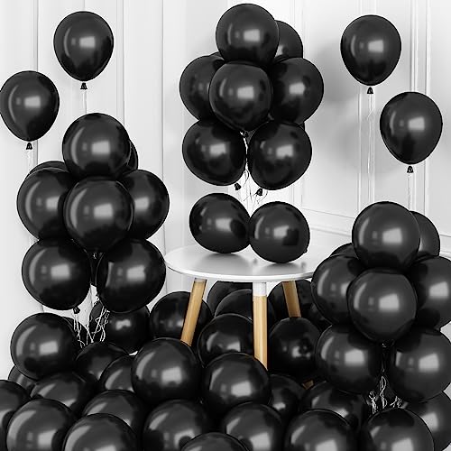 Luftballons Schwarz, 60 Stück 12 Zoll Matt Schwarz Latex Luftballons, Schwarz Helium Partyballon Set für Junge Mann Babyparty Hochzeitstag Verlobung Brautparty Abschluss Geburtstag Party Dekorationen von Domgoge