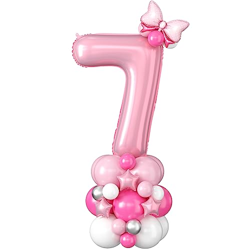 Rosa Luftballons Geburtstag Zahlen 7 Jahr Folienballon Pastell Rosa Digit Luftballons 40 Zoll XXL Große Hot Pink Hell Weiß Helium Luftballon Deko für Mädchen Frauen 7th Geburtstagsdeko Jubiläums Party von Domgoge