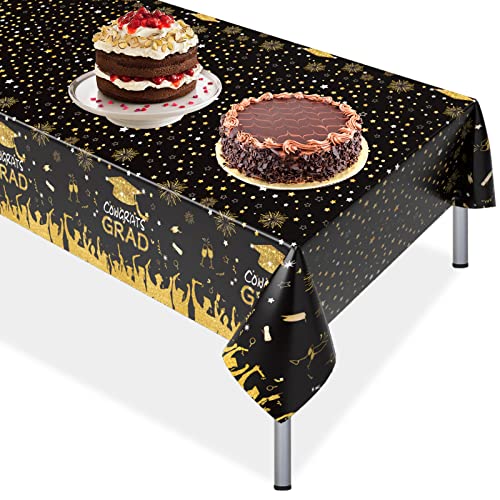 Tischdecke Schwarz Gold, 1 Stück 54 * 108 Zoll Große Abschluss Tischdecke, Wasserdicht Wiederverwendbar Party Tischdecke, Abwaschbare PVC Plastic Congrats Grad Tablecloths Dekoration für Klasse 2023 von Domgoge