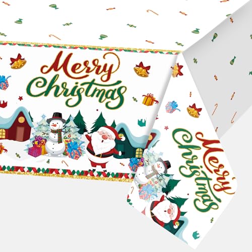 Tischdecke Weihnachten 54x108 Zoll Plastik Weihnachtsmann Schneemann Baum Tischdecken Einweg Dünn wasserdichte Rechteck Christmas Tischtuch Tischdeko für Xmas Neujahr Winter Party Deko, 1 Stück von Domgoge