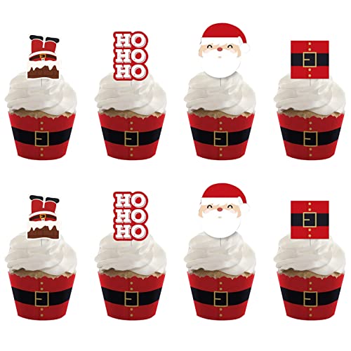 Tortendeko Weihnachten, Cake Topper Weihnachten, 48 Stück Cupcake Wrappers Weihnachten mit Weihnachtsmann Schneemann Cake Topper Christmas Rot Kuchen Deko Weihnachten für Xmas Neujahr Party Dekoration von Domgoge