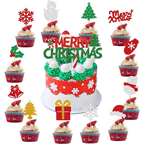 Tortendeko Weihnachten 13 Stück Cake Topper Weihnachten Tortendeko Merry Christmas Cupcake Topper Weihnachten mit Schneemann Schneeflocke Baum Kuchen Deko Weihnachten für Xmas Neujahr Party Dekoration von Domgoge