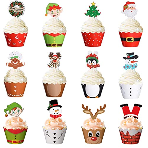 Tortendeko Weihnachten Cake Topper Weihnachten 72 Stück Cupcake Wrappers Weihnachten mit Weihnachtsmann Schneemann Cake Topper Christmas Kuchen Deko Weihnachten für Xmas Neujahr Party Dekorationen von Domgoge