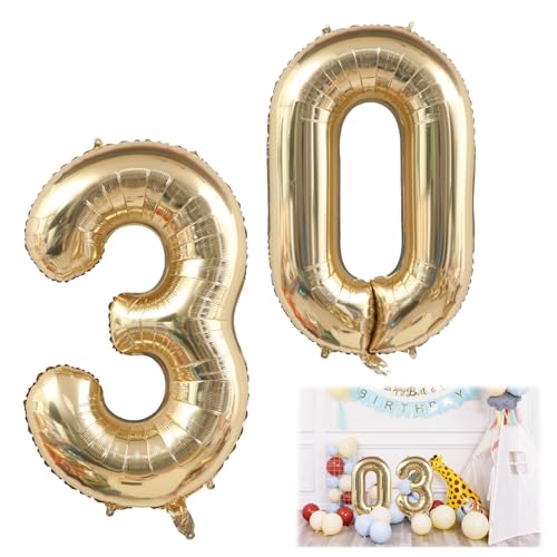 40 In Zahl 30 Ballon, Champagner Gold 30 Geburtstag Ballon, Hellgold Folienballon Selbstaufblasend Zahl 30 Digitale Ballons 30 Geburtstag Dekorationen für Jungen Mädchen Geburtstag Jubiläum Party von Domicubes